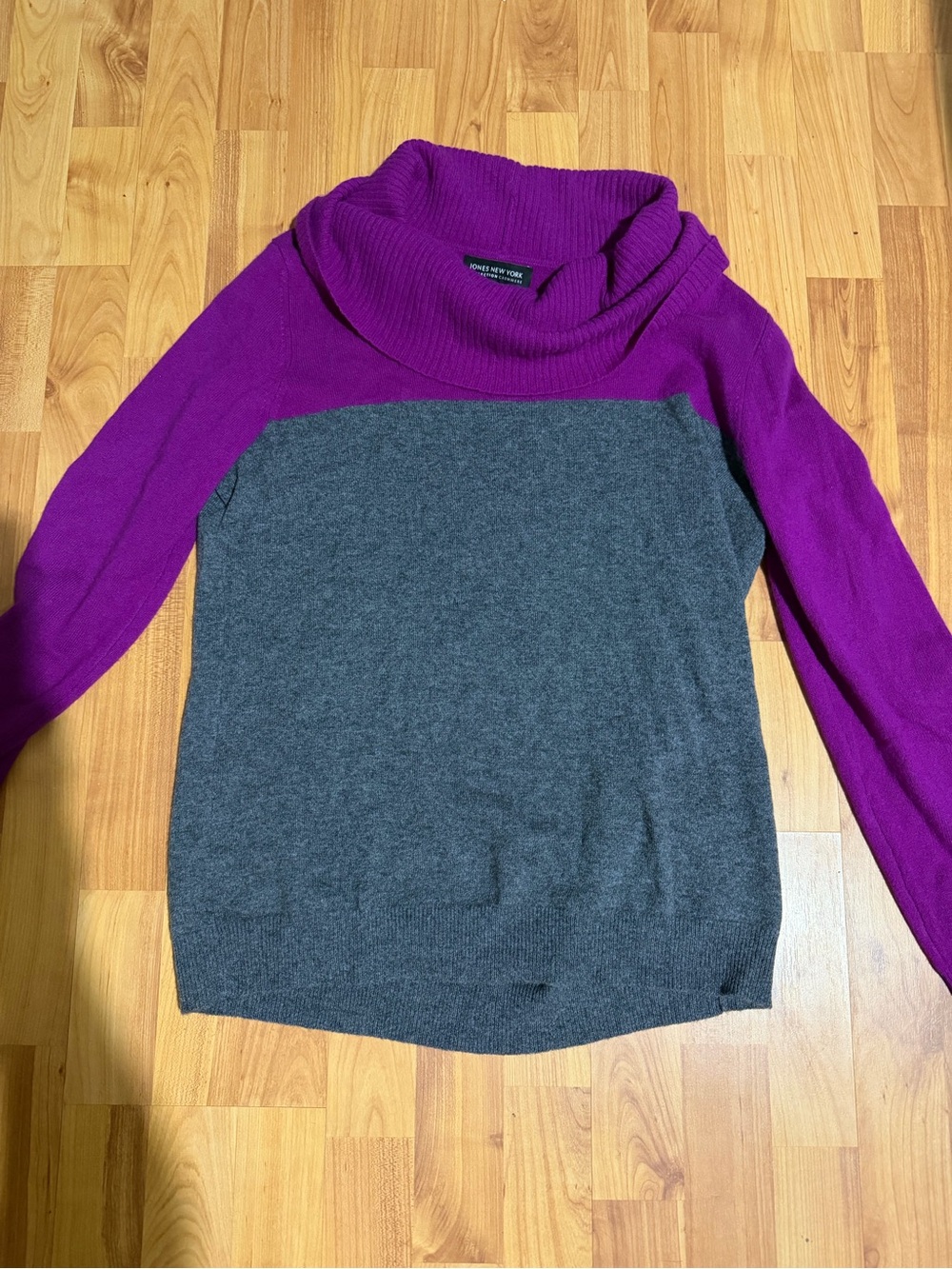 Jones New York 100% Cashmere Colorblock Cowl Neck Sweater XL EUC